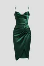 Women’s Dress with Slim Straps and Draped Skirt