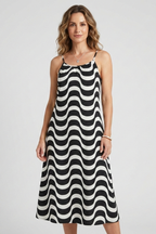 Women’s Dress with Spaghetti Straps and Wave Pattern