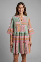 Women’s Dress with Split Neck and Three Quarter Sleeves