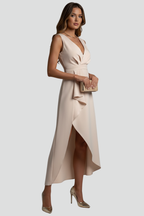 Women’s Dress with V-Neck and Asymmetrical Hem