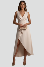 Women’s Dress with V-Neck and Asymmetrical Hem