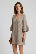 Women’s Dress with V-Neck and Flared Sleeves