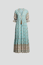 Women’s Dress with V-Neck and Patterned Surface