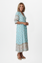 Women’s Dress with V-Neck and Patterned Surface