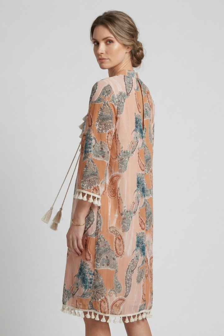 Women’s Dress with V-Neck and Ruffle Trim