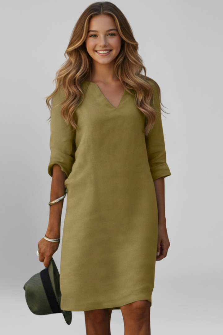 Women’s Dress with V-Neck and Three-Quarter Sleeves