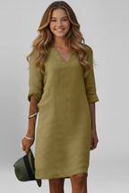 Women’s Dress with V-Neck and Three-Quarter Sleeves