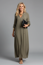 Women’s Dress with V-Neckline and Long Sleeves