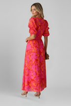 Women’s Dress with V Neck and Puff Sleeves