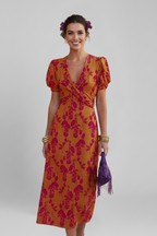 Women’s Dress with V Neck and Puff Sleeves