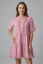 Women’s Dress with V Neck and Ruffle Detail