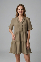 Women’s Dress with V Neck and Ruffle Detail