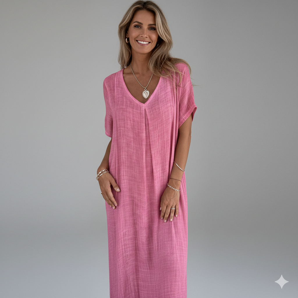 Women’s Dress with V Neck and Short Sleeves