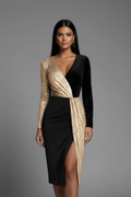 Women’s Dress with V Neckline and Long Sleeves