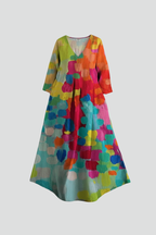 Women’s Dress with V Neckline and Printed Surface