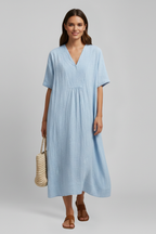 Women’s Dress with V Neckline and Short Sleeves