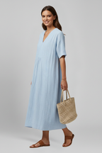Women’s Dress with V Neckline and Short Sleeves