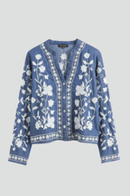 Women’s Embroidered Blouse with Floral Pattern and Long Sleeves