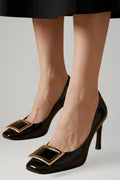 Women's Heeled Sandals with Square Toe and Metallic Accent