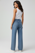 Women’s High-Waist Straight-Leg Trousers with Button Fly and Non-Stretch Surface