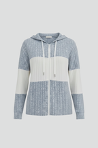 Women’s Hooded Jacket with Zipper and Ribbed Panels