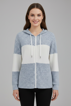 Women’s Hooded Jacket with Zipper and Ribbed Panels