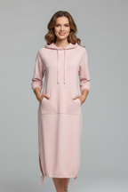 Women’s Hoodie Dress with Drawstring Hem and Kangaroo Pocket