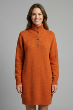 Women’s Jumper Dress with High Neck and Button Placket