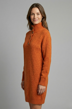 Women’s Jumper Dress with High Neck and Button Placket