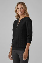 Women’s Jumper with Zip Neck and Cable Knit Texture