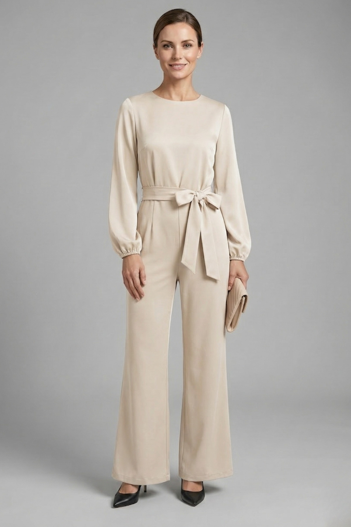 Women’s Jumpsuit with Long Sleeves and Tie Waist