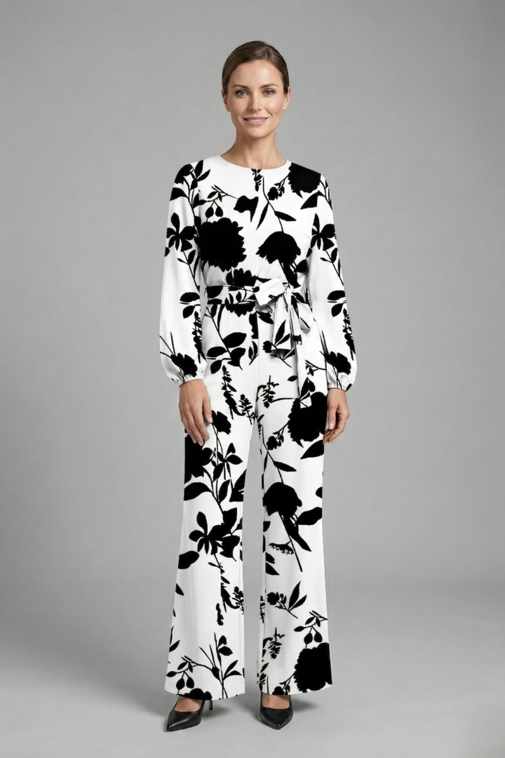Women’s Jumpsuit with Long Sleeves and Tie Waist
