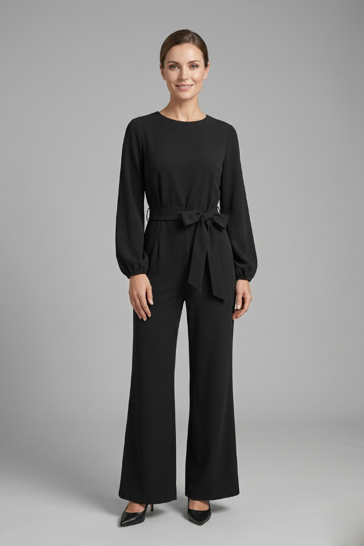 Women’s Jumpsuit with Long Sleeves and Tie Waist