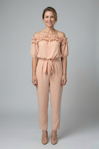 Women’s Jumpsuit with Off-Shoulder Neckline and Waist Tie