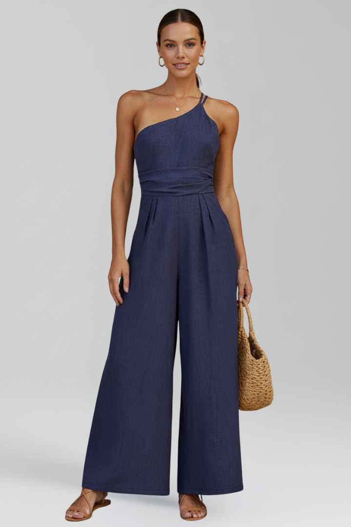 Women’s Jumpsuit with One-Shoulder Neckline and Wide Legs