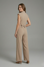 Women’s Jumpsuit with Stand Collar and Waist Tie