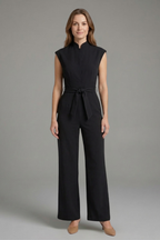 Women’s Jumpsuit with Stand Collar and Waist Tie