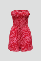 Women’s Jumpsuit with Strapless Neckline and Printed Surface