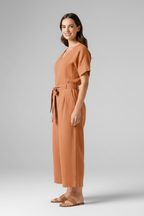 Women’s Jumpsuit with V-Neck and Tie Waist