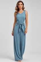 Women’s Jumpsuit with V-Neck and Tie Waist