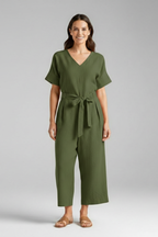 Women’s Jumpsuit with V-Neck and Tie Waist