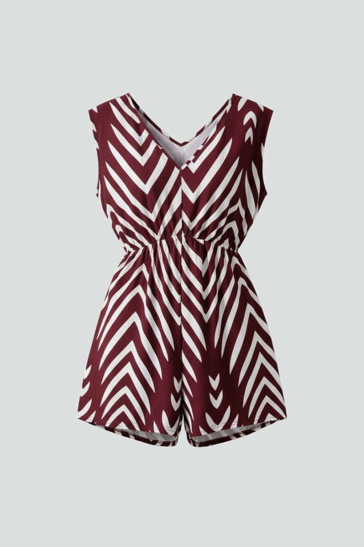 Women’s Jumpsuit with V Neckline and Printed Surface