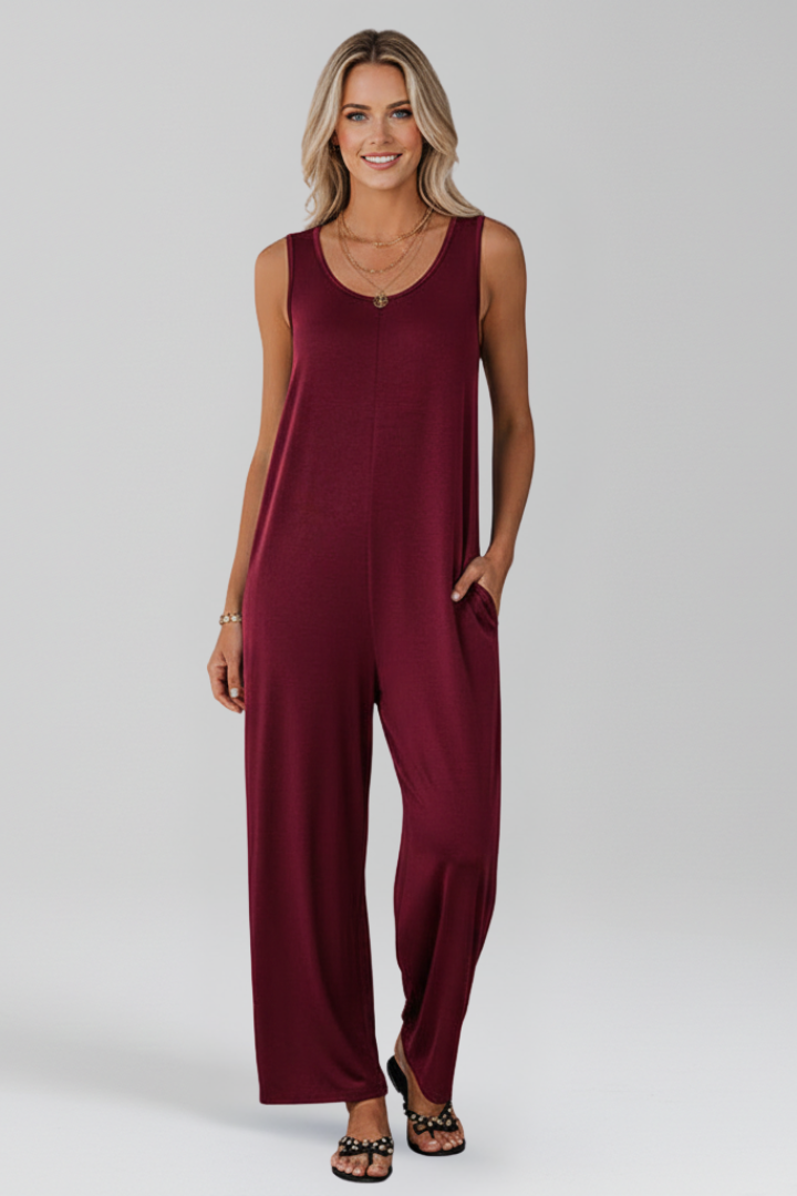 Women’s Jumpsuit with V Neckline and Side Pockets