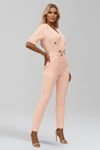Women’s Jumpsuit with V Neckline and Tied Waist Belt