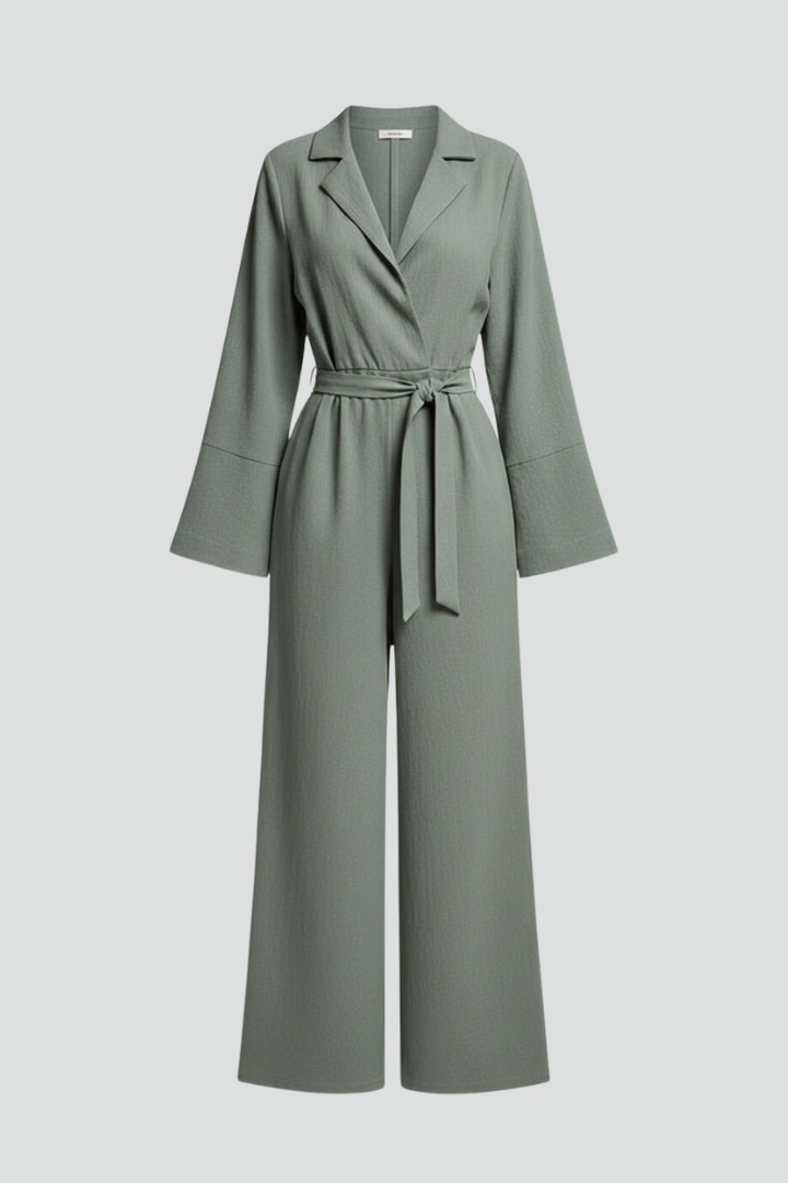 Women’s Jumpsuit with V Neckline and Waist Belt