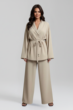 Women’s Jumpsuit with V Neckline and Waist Belt