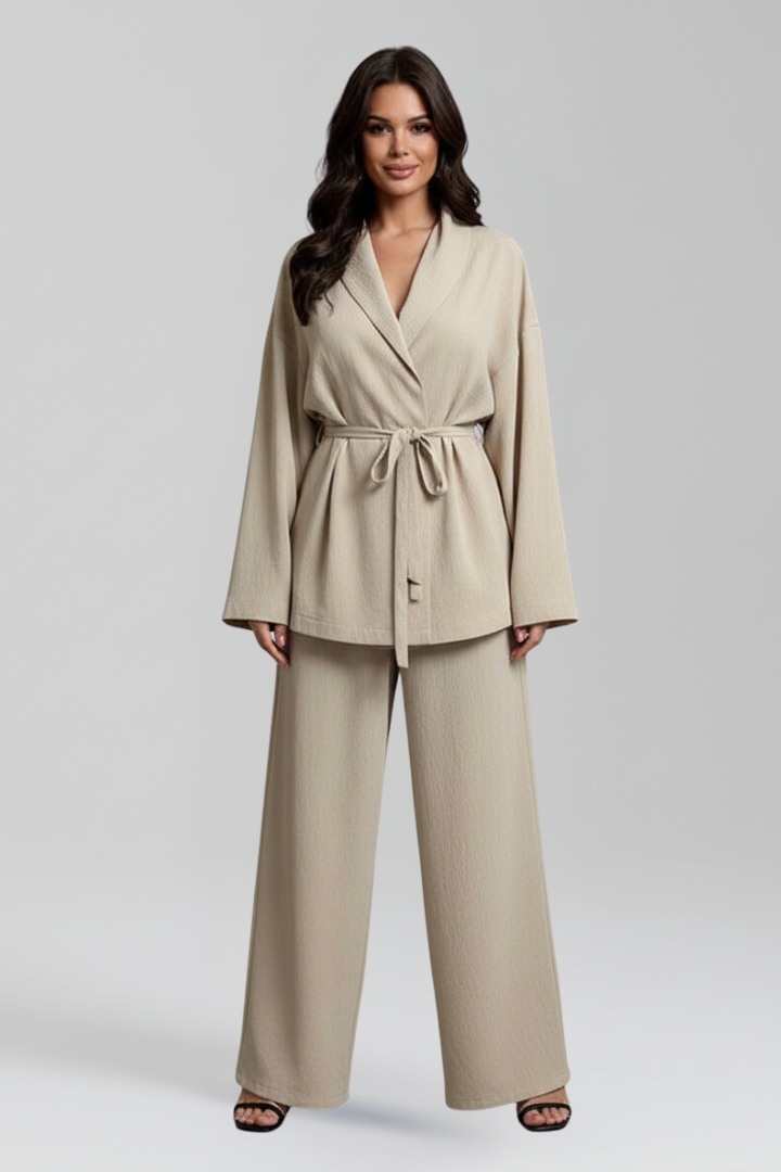 Women’s Jumpsuit with V Neckline and Waist Belt