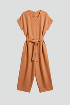 Women’s Jumpsuit with V Neckline and Waist Tie