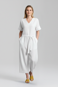 Women’s Jumpsuit with V Neckline and Waist Tie