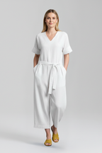 Women’s Jumpsuit with V Neckline and Waist Tie